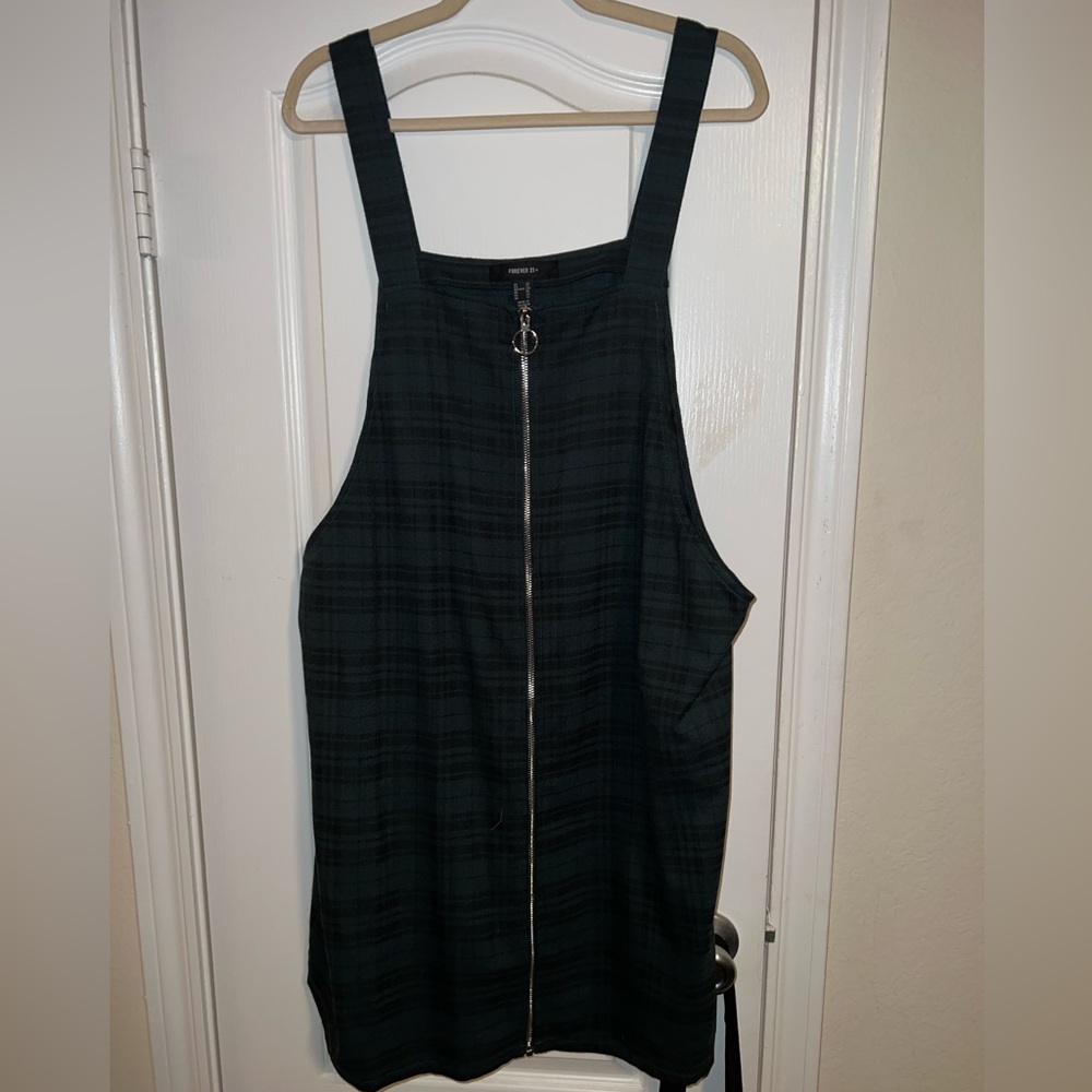 Navy and Green Plaid overalls skirt.